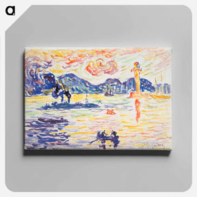 アートパネル-The port of Saint-Tropez with the destroyer Midi de la France - ポール シニャック Canvas.