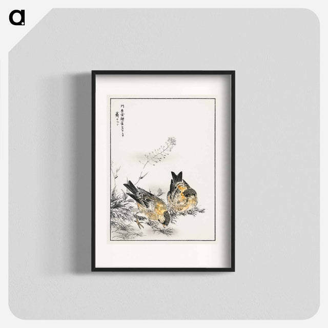 アートポスター-Small Japanese Greenfinch and Shepherd's Purse
 - 鳥類図鑑 Poster.