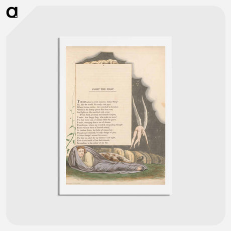 アートポストカード-Young's Night Thoughts, Page 1, "Swift on His Downy Pinion Flies from Woe" - ウィリアム ブレイク Postcard.