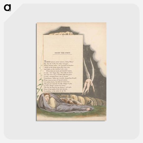 アートポストカード-Young's Night Thoughts, Page 1, "Swift on His Downy Pinion Flies from Woe" - ウィリアム ブレイク Postcard.