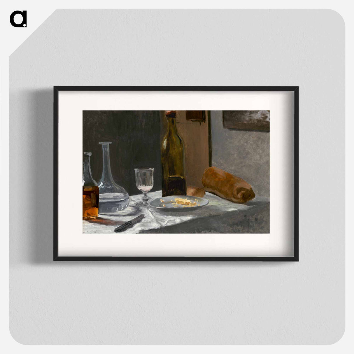 Claude Monet's Still Life with Bottle, Carafe, Bread, and Wine - クロード モネ Poster.