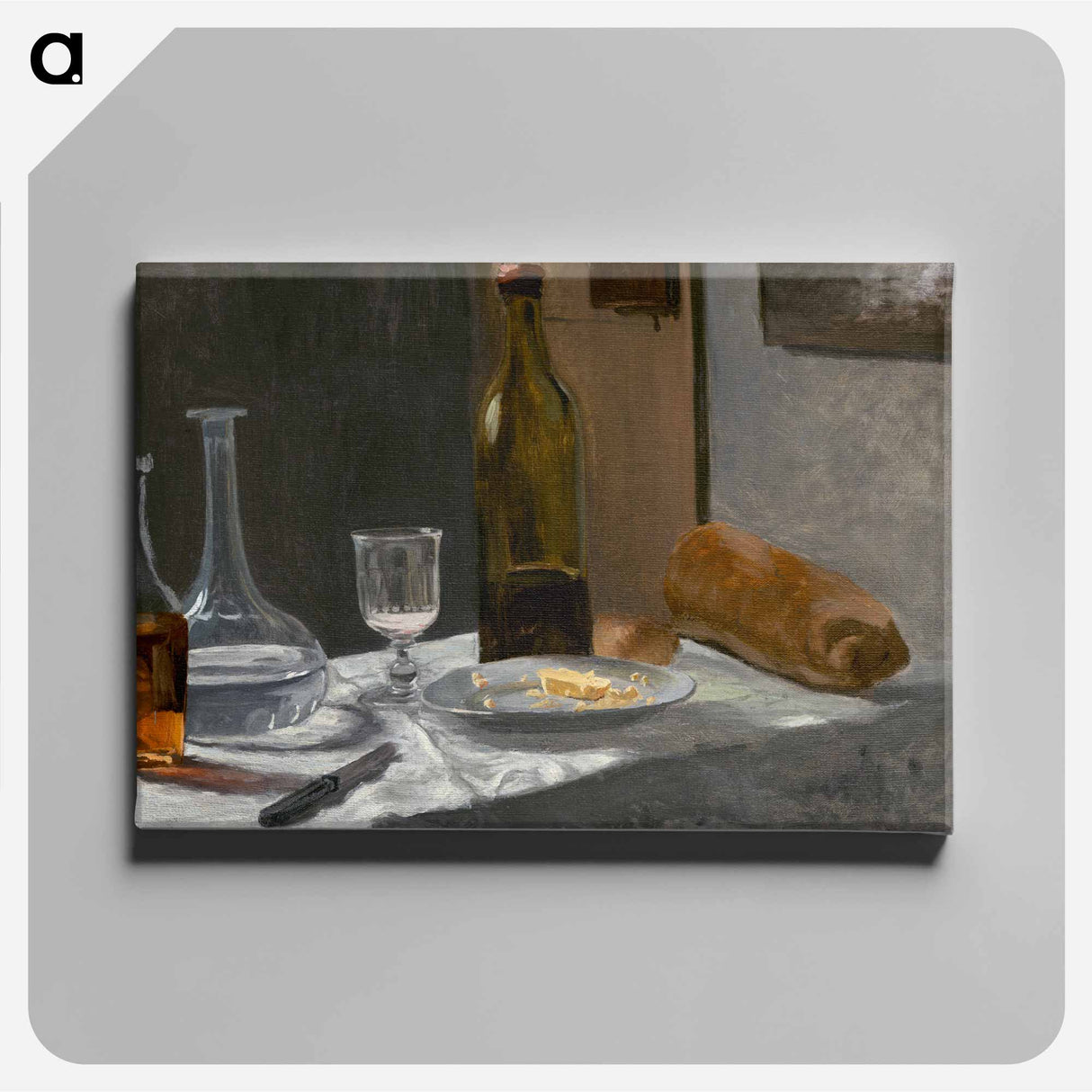 Claude Monet's Still Life with Bottle, Carafe, Bread, and Wine - クロード モネ Canvas.