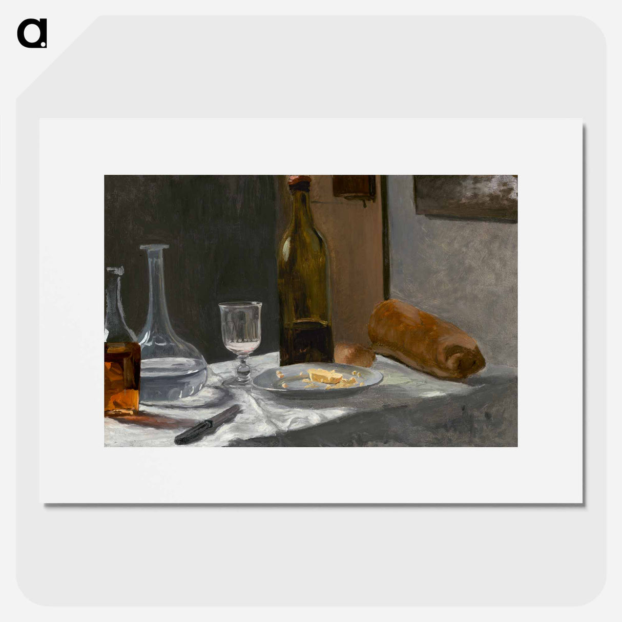 Claude Monet's Still Life with Bottle, Carafe, Bread, and Wine - クロード モネ Poster.