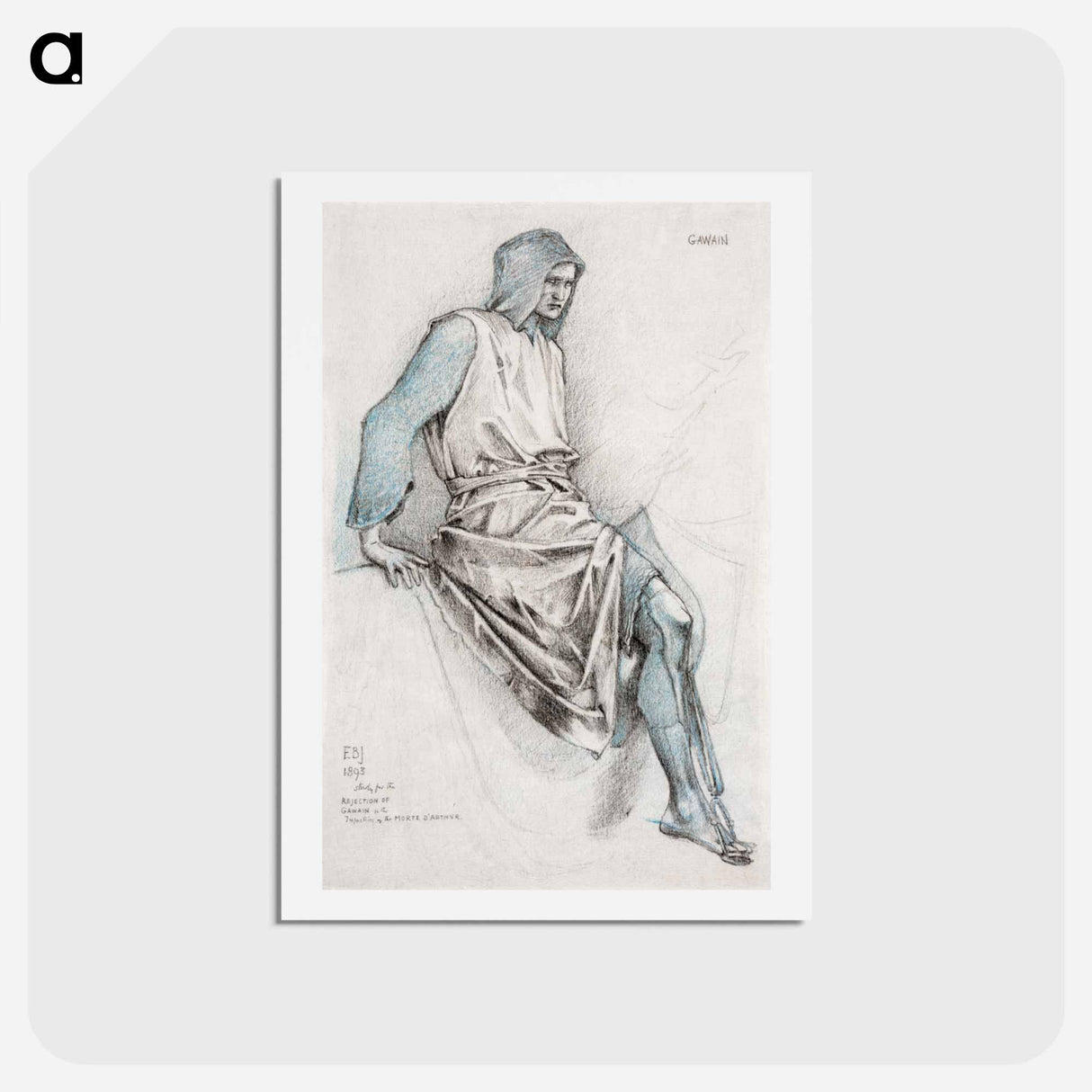 アートポストカード-Study for the Failure of Gawain from the Holy Grail Tapestries - エドワード バーン ジョーンズ Postcard.