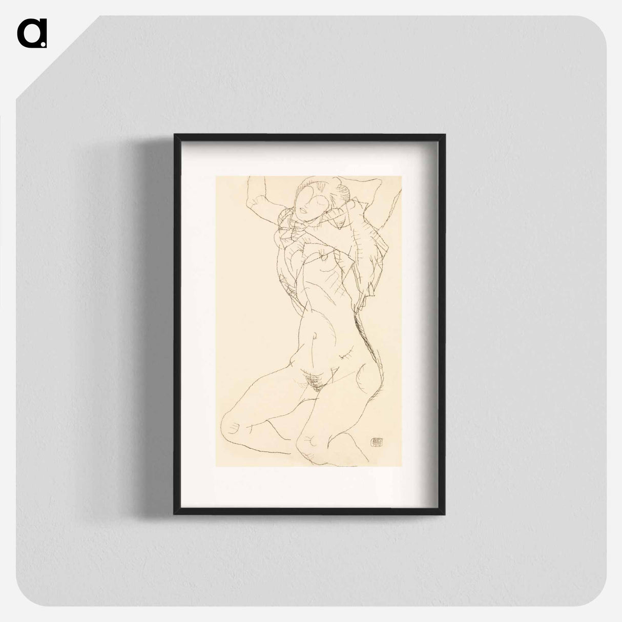 Woman undressing. Seminude with Arms Raised - Egon Schiele Poster.