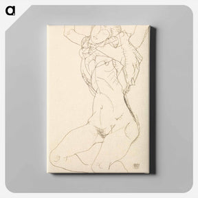 アートパネル-Woman undressing. Seminude with Arms Raised - エゴン シーレ Canvas.