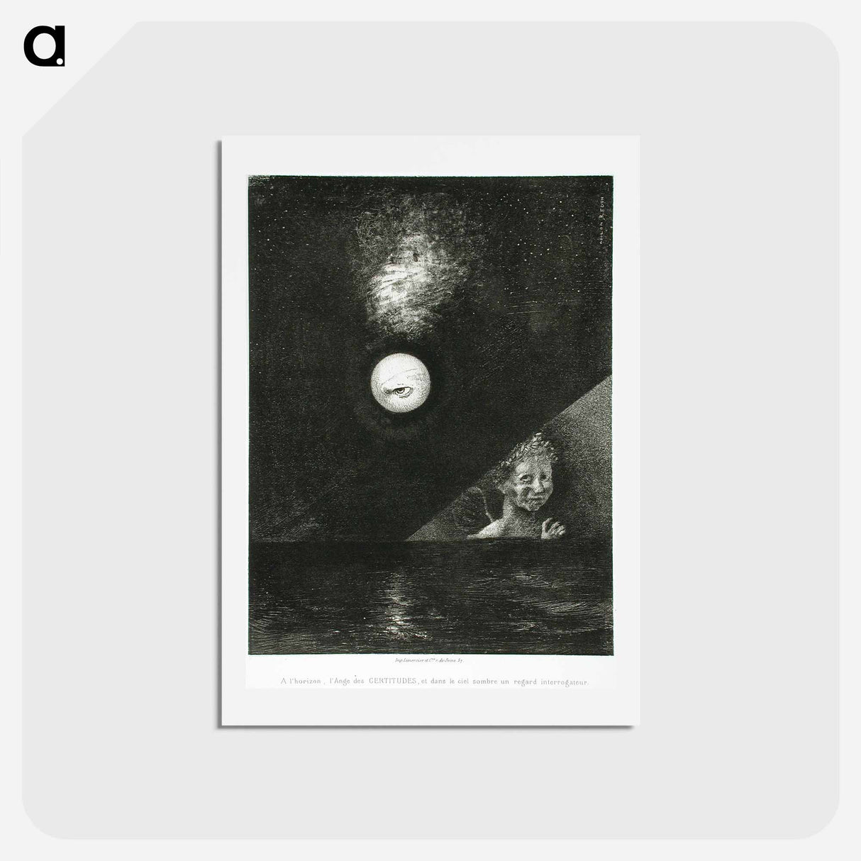 アートポストカード-À Edgar Poe (À l'horizon l'Ange des Certitudes, et dans le ciel sombre, un regard intérrogateur) - オディロン ルドン Postcard.