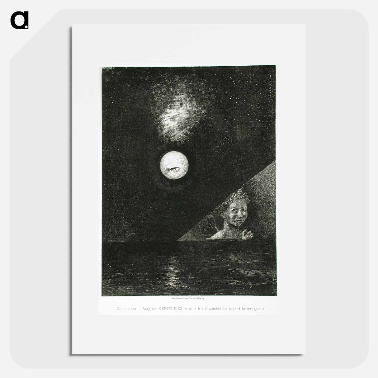 À Edgar Poe (À l'horizon l'Ange des Certitudes, et dans le ciel sombre, un regard intérrogateur) - Odilon Redon Poster.