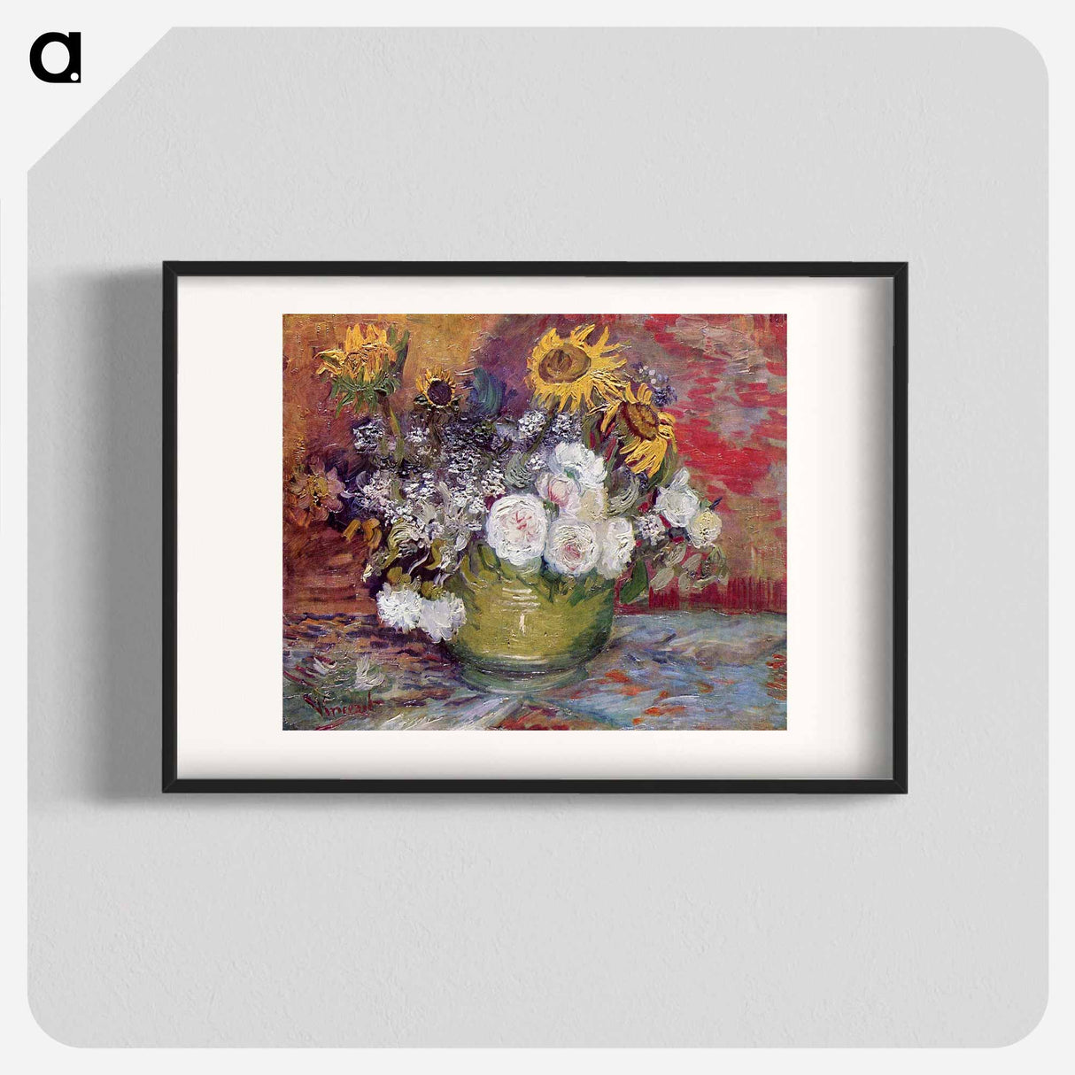 Bowl With Sunflowers Roses And Other Flowers - フィンセント ファン ゴッホ Poster.