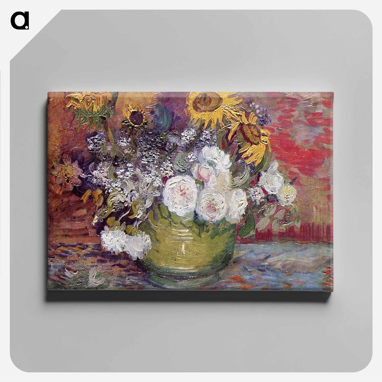 Bowl With Sunflowers Roses And Other Flowers - Vincent van Gogh Canvas.