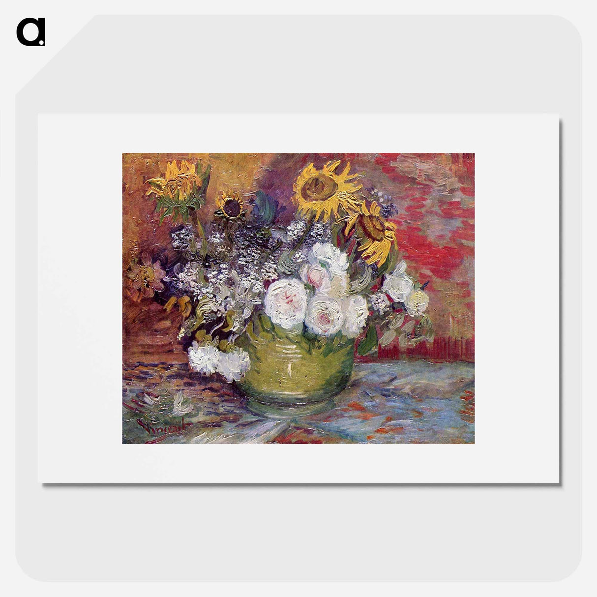 Bowl With Sunflowers Roses And Other Flowers - フィンセント ファン ゴッホ Poster.