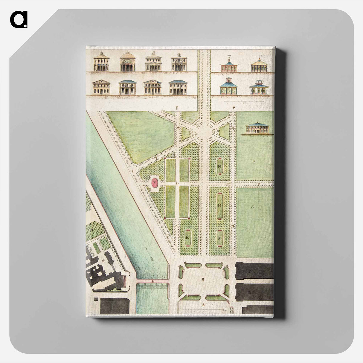 Jardin Public, Champs Elysées - アンティーク地図 Canvas.