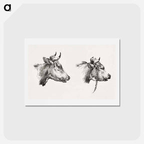 アートポストカード-Two bull heads by Jean Bernard - ジャン ベルナール Postcard.