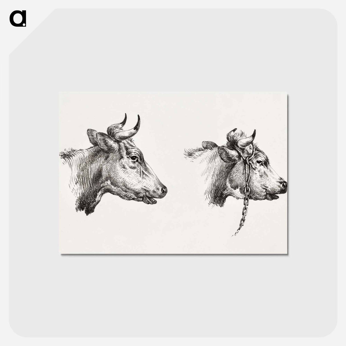アートポストカード-Two bull heads by Jean Bernard - ジャン ベルナール Postcard.