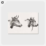 アートポストカード-Two bull heads by Jean Bernard - ジャン ベルナール Postcard.