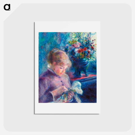 アートポストカード-Young Woman Sewing - ピエール オーギュスト ルノワール Postcard.