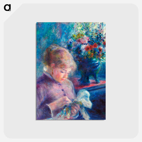 アートポストカード-Young Woman Sewing - ピエール オーギュスト ルノワール Postcard.