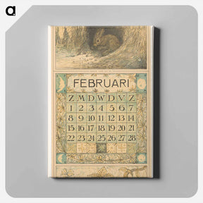 アートパネル-Kalenderblad februari met konijn - テオ ヴァン ホイテマ Canvas.
