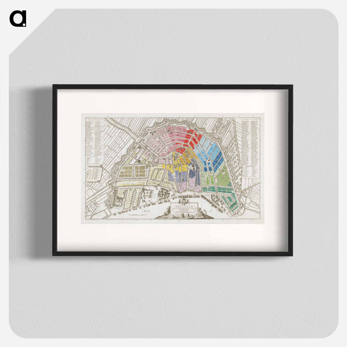 Plattegrond van Amsterdam met verdeling in halve brigades en bataljons van de Nationale Garde - アンティーク地図 Poster.