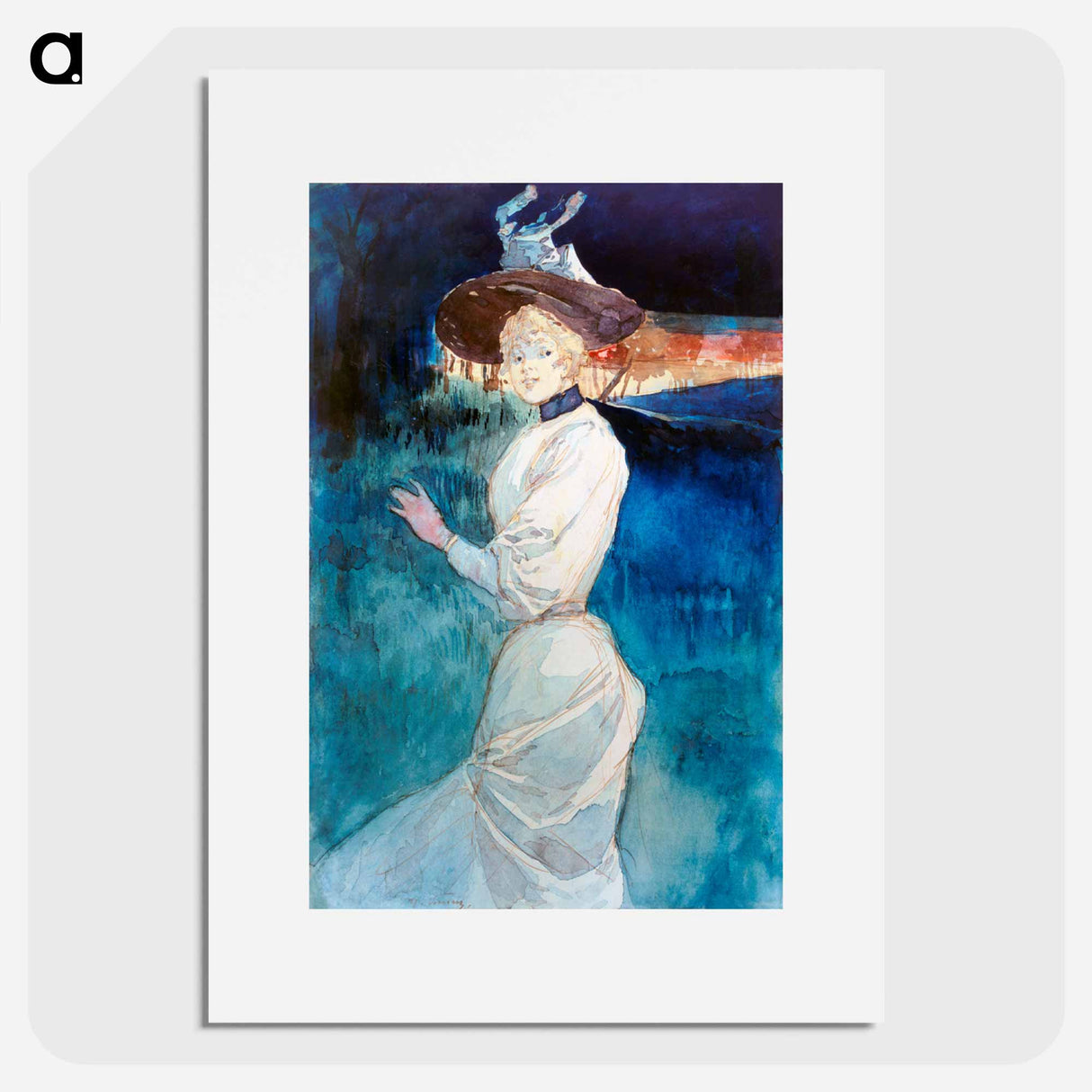 Elegant in a white dress in a landscape - アンリ ソム Poster.