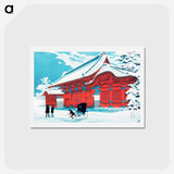 アートポストカード-The Red Gate of Hongo in Snow - 高橋 宏明 Postcard.