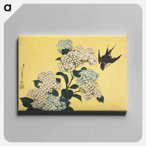 アートパネル-Hydrangea and Swallow - 葛飾 北斎 Canvas.