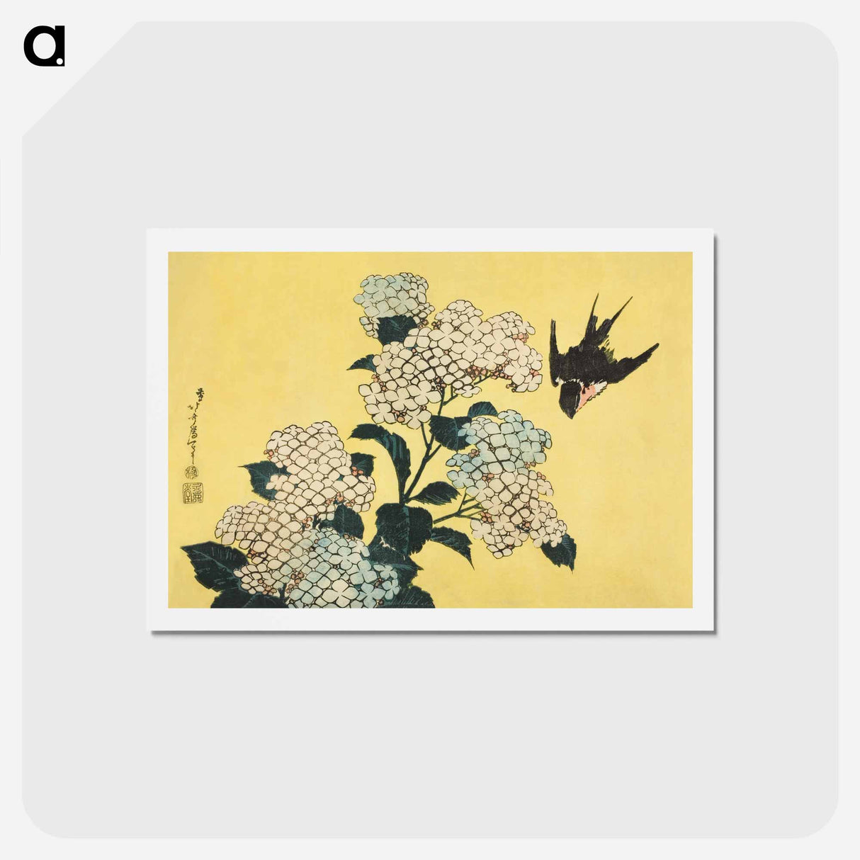 アートポストカード-Hydrangea and Swallow - 葛飾 北斎 Postcard.