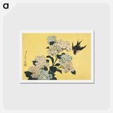 アートポストカード-Hydrangea and Swallow - 葛飾 北斎 Postcard.