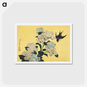 アートポストカード-Hydrangea and Swallow - 葛飾 北斎 Postcard.