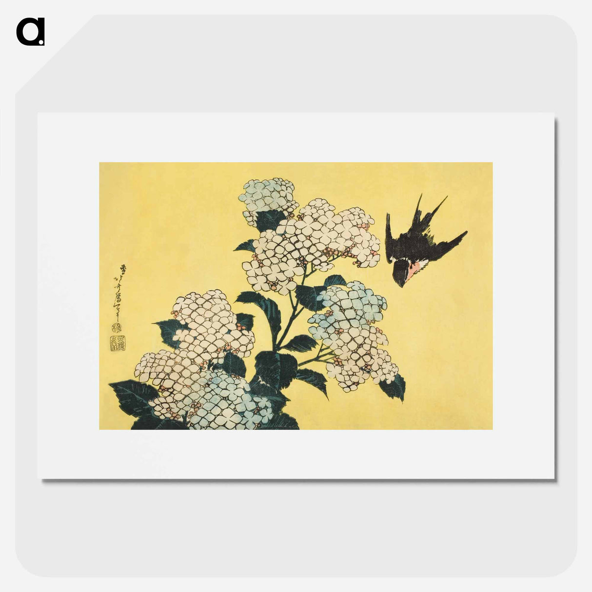 Hydrangea and Swallow - Katsushika Hokusai Poster.