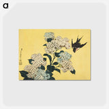 アートポストカード-Hydrangea and Swallow - 葛飾 北斎 Postcard.