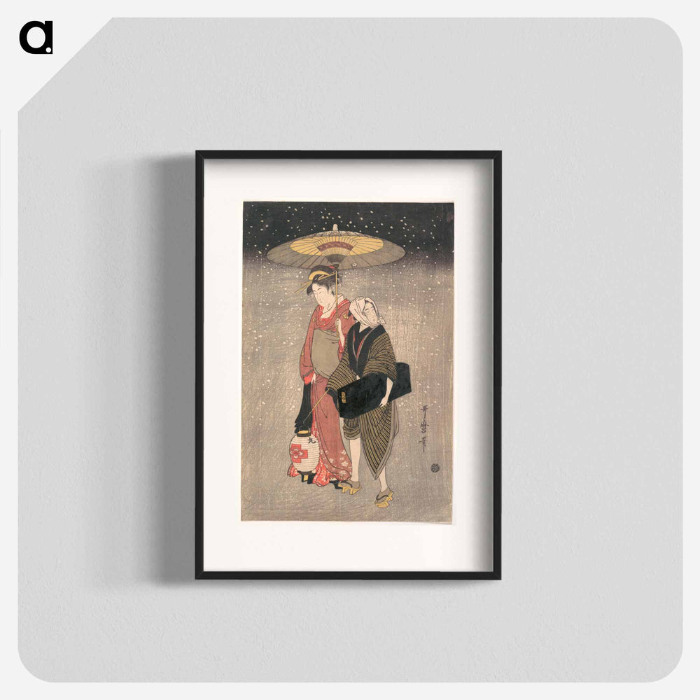 Geisha Walking through the Snow at Night - 喜多川 歌麿 Poster.