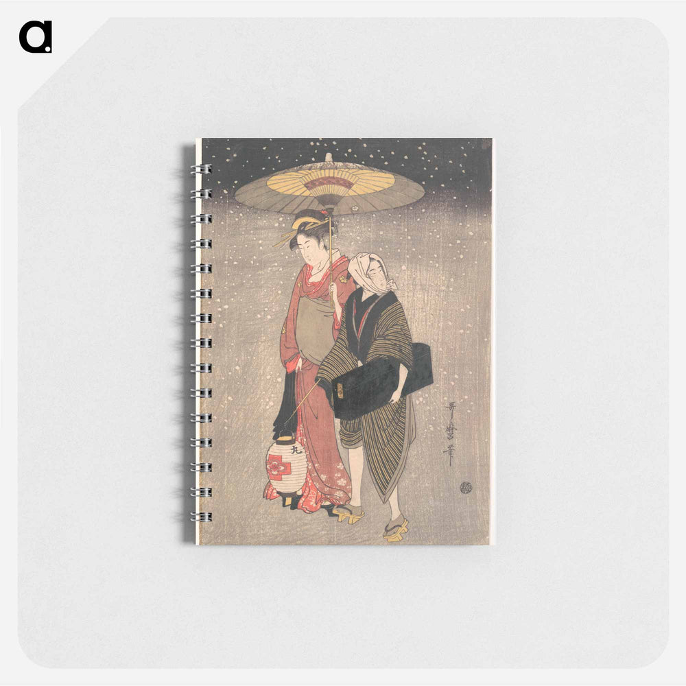 Geisha Walking through the Snow at Night - 喜多川 歌麿 Memo.