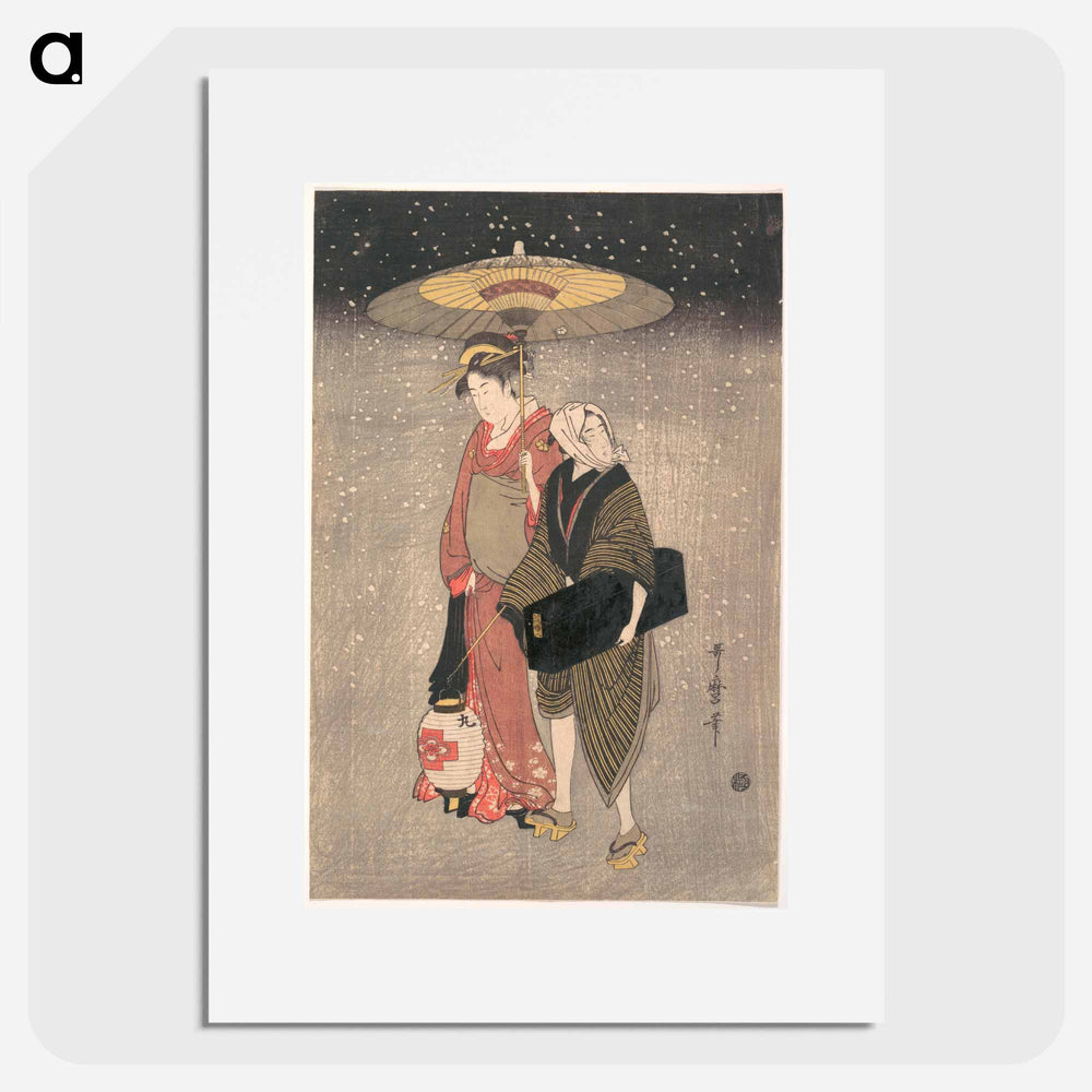 Geisha Walking through the Snow at Night - 喜多川 歌麿 Poster.