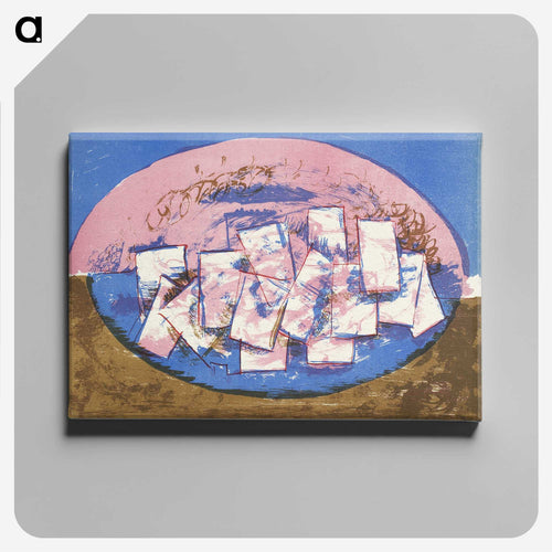 Blue and pink ellipse with squares on brown and blue background - ヴィルヘルム ルンドストローム Canvas.