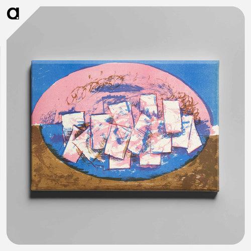 Blue and pink ellipse with squares on brown and blue background - Wilhelm Lundström Canvas.