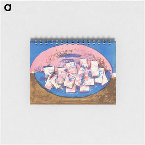 アートメモ帳-Blue and pink ellipse with squares on brown and blue background - ヴィルヘルム ルンドストローム Memo.