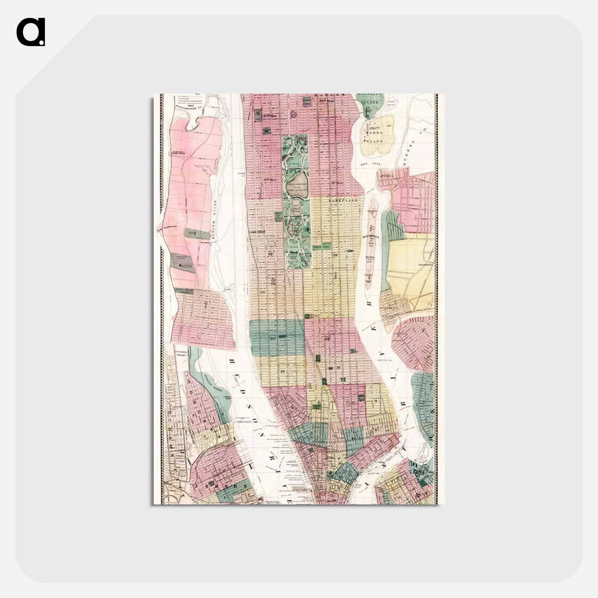 アートポストカード-Map of New York and Vicinity - アンティーク地図 Postcard.