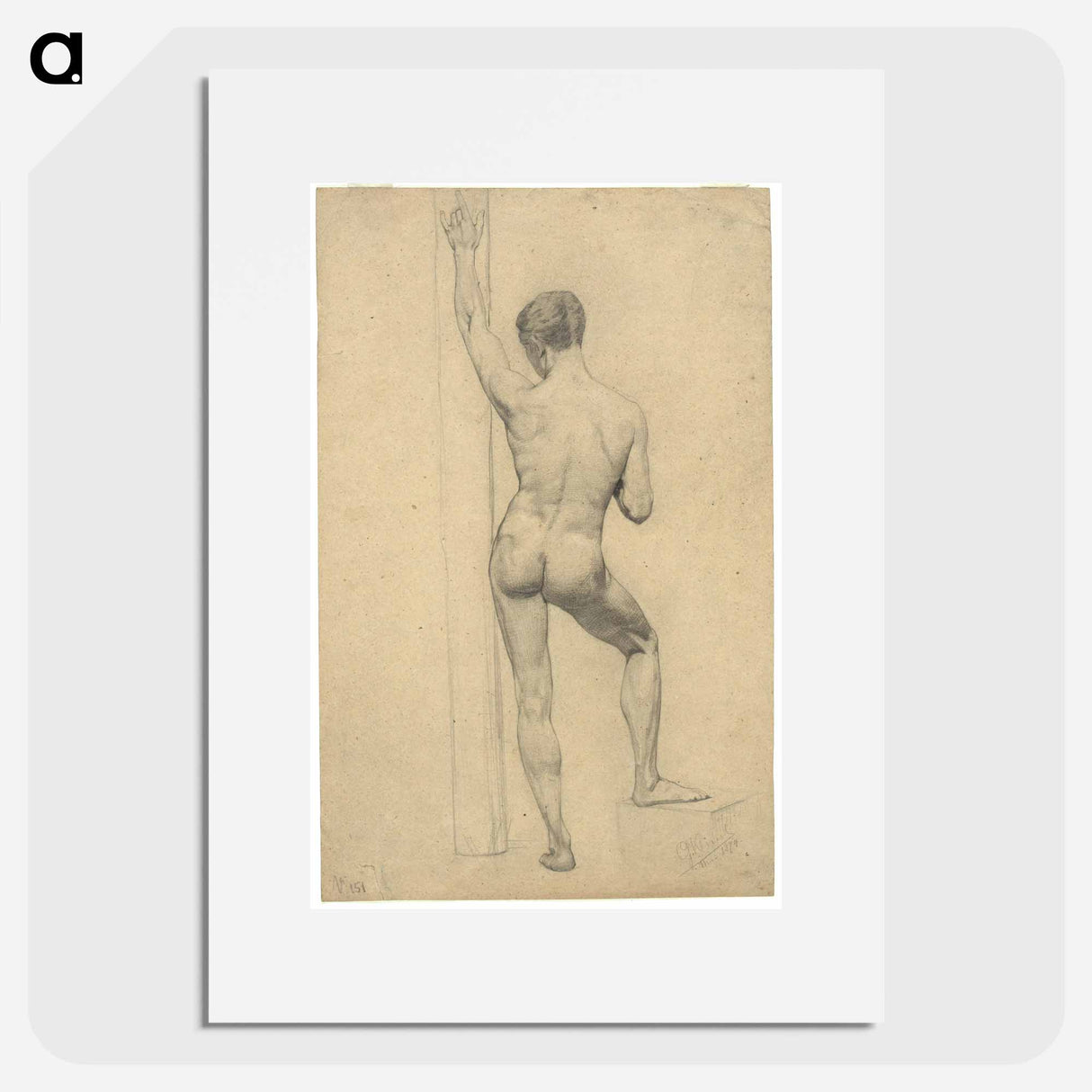 Male Nude with Left Foot on a Pedestal - グスタフ クリムト Poster.