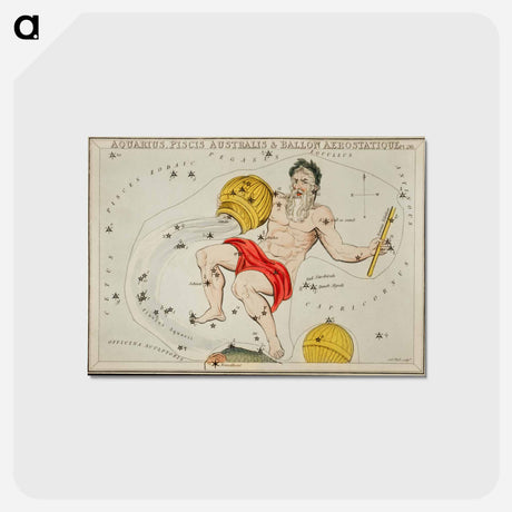 アートポストカード-Sidney Hall’s astronomical chart illustration of the zodiacs Aquaris, Piscis Australis and Ballon Aerostatique - アンティーク地図 Postcard.