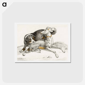 アートポストカード-A dog bites another sitting dog - ジャン ベルナール Postcard.