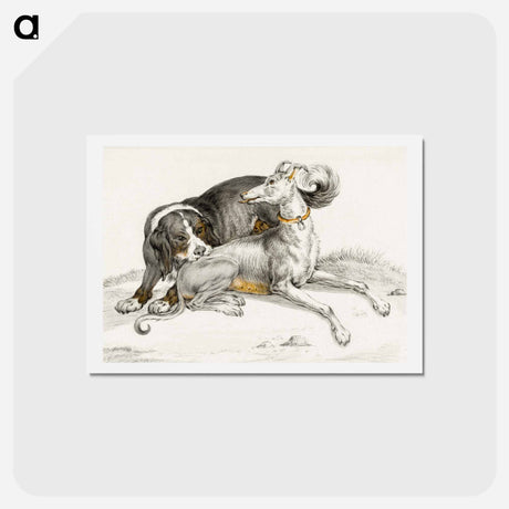 アートポストカード-A dog bites another sitting dog - ジャン ベルナール Postcard.
