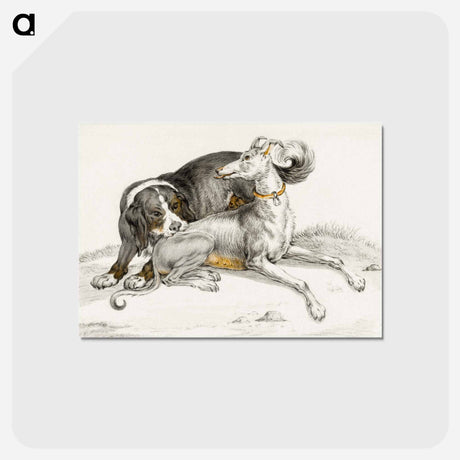 アートポストカード-A dog bites another sitting dog - ジャン ベルナール Postcard.