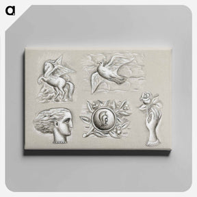 アートパネル-Pegasus, dove, woman's head, heraldry and hand with rose - レオ ヘステル Canvas.