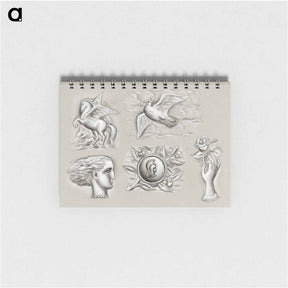 アートメモ帳-Pegasus, dove, woman's head, heraldry and hand with rose - レオ ヘステル Memo.