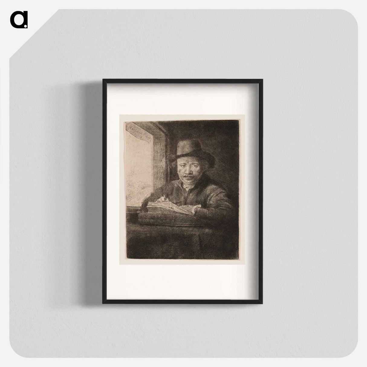 Rembrandt Drawing at a Window - Rembrandt van Rijn Poster.