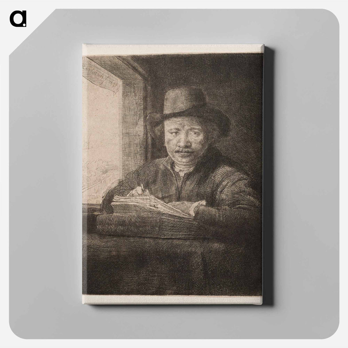 Rembrandt Drawing at a Window - Rembrandt van Rijn Canvas.