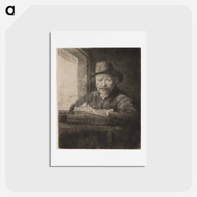アートポストカード-Rembrandt Drawing at a Window - レンブラント ファン レイン Postcard.
