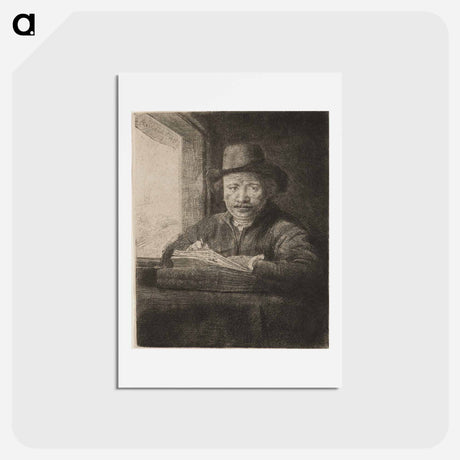 アートポストカード-Rembrandt Drawing at a Window - レンブラント ファン レイン Postcard.