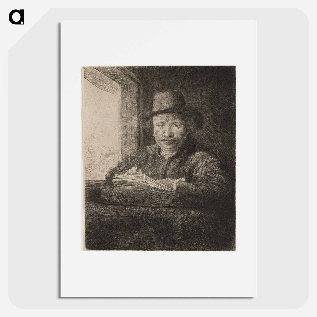 アートポスター-Rembrandt Drawing at a Window - レンブラント ファン レイン Poster.